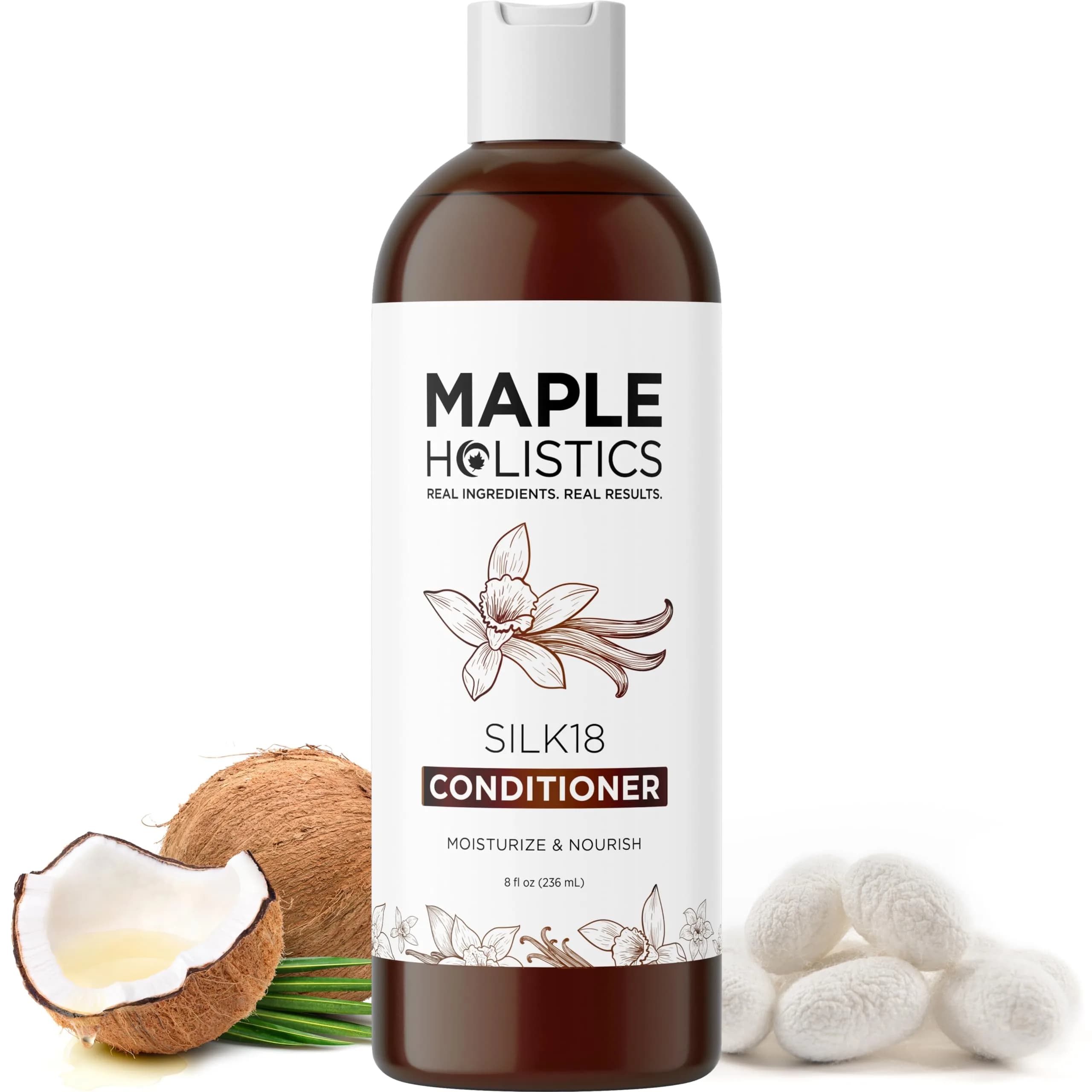 Maple Holistics Silk18 Conditioner for Damaged Hair - 473ml (16 Fl Oz) | Deeply Moisturizing for Dry, Curly, Frizzy Hair — 8 Fl Oz