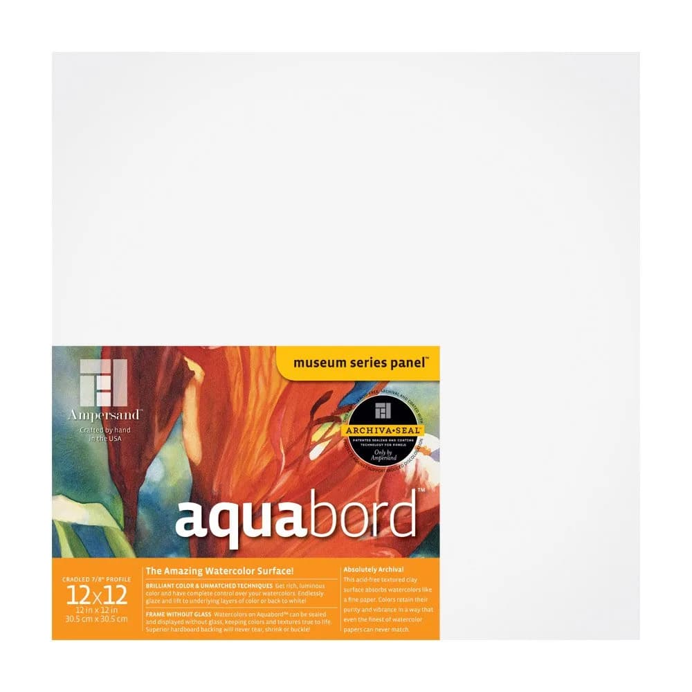 Ampersand Aquabord 12x12 7/8" Flat Watercolor & Gouache Panel | Highly Absorbent, Warp-Resistant Surface for Artists — Flat Profile
