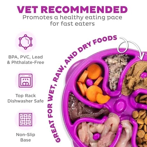 Outward Hound Fun Feeder Slow Bowl Medium 2-Cup Capacity Purple Flower Pattern | Slow Eating Dog Bowl thumbnail 3