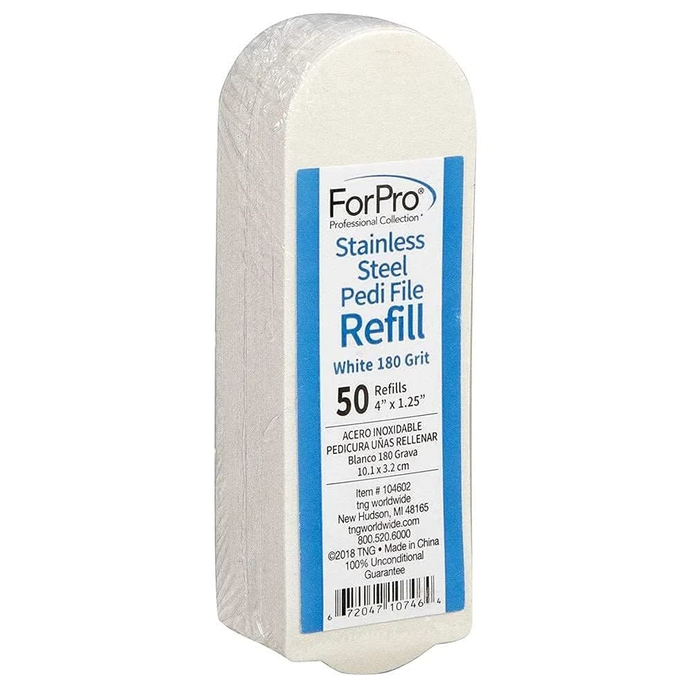 ForPro Stainless Steel Pedi File Refill 50ct 180 Grit White | Water-Resistant Callus Remover - main product image
