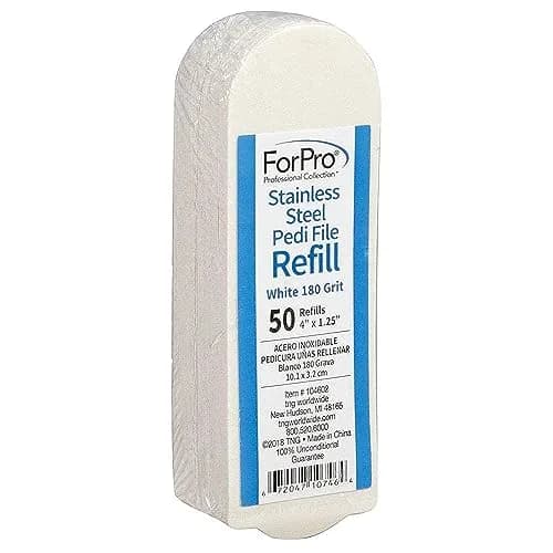 ForPro Stainless Steel Pedi File Refill 50ct 180 Grit White | Water-Resistant Callus Remover thumbnail 1