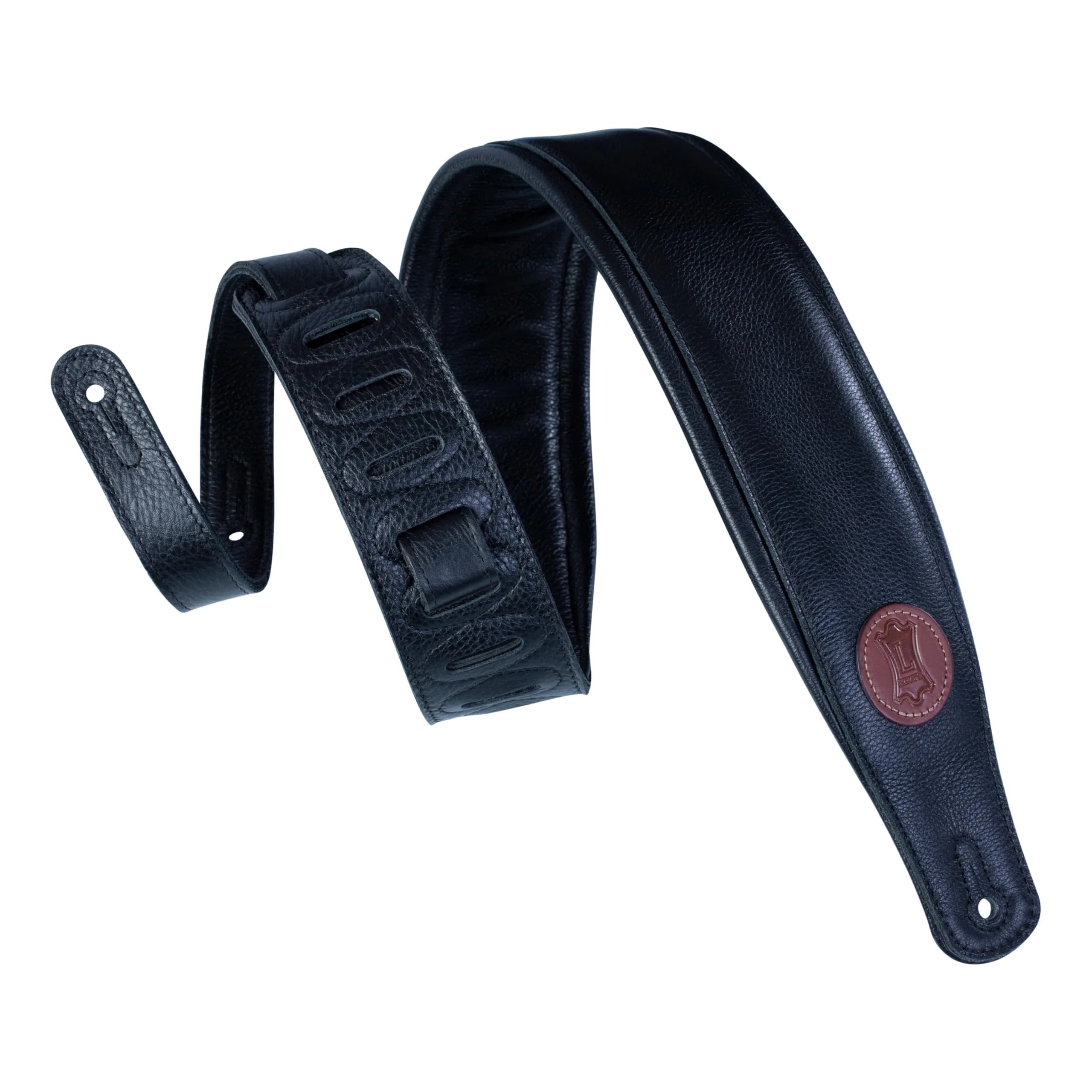 Levy's Signature Series Leather Guitar Strap 3" (7.6 cm) Brown | Adjustable 37"-51" (94-130 cm) Padded Comfort — Black / Extra-Long
