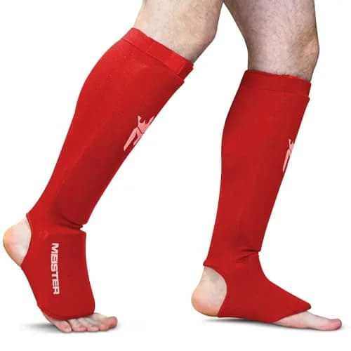 Meister MMA Elastic Cloth Shin & Instep Guards - Red - L/XL | Lightweight Impact Protection for Muay Thai & MMA thumbnail 2