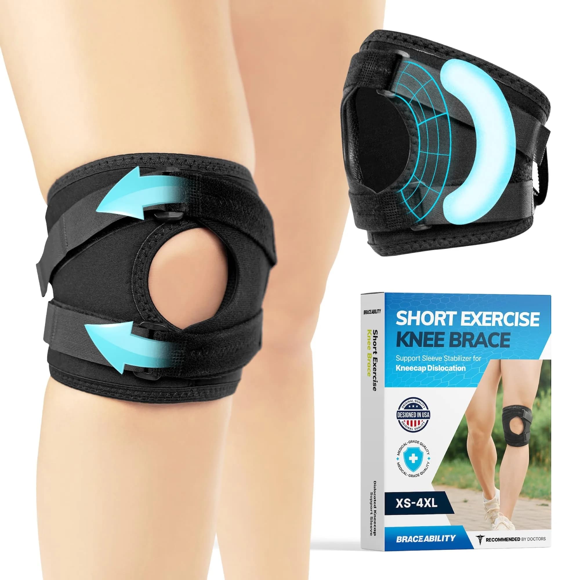 BraceAbility Patella Knee Brace for Women and Men - Patella Stabilizer Brace 15.49cm (6.1in) Length | Orthopedic Brace — Black