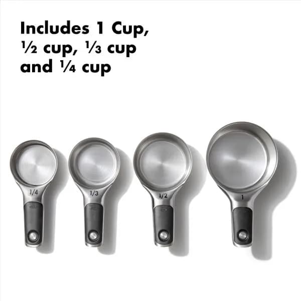 OXO Good Grips 4 Piece Stainless Steel Measuring Cups Set with Magnetic Snaps | 1/4, 1/3, 1/2, 1 Cup Measures thumbnail 2