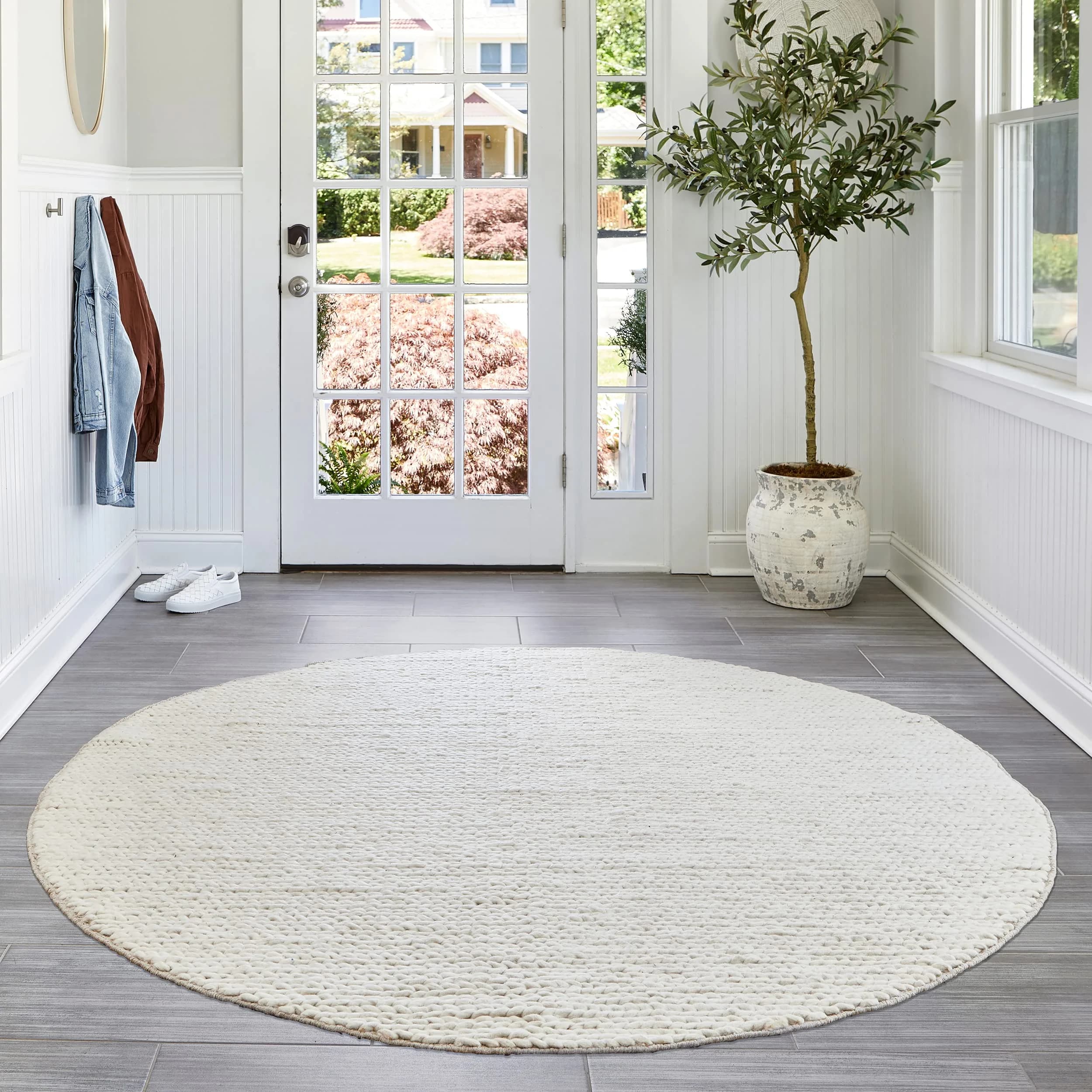 nuLOOM Penelope Off White Solid Hand Woven Wool Area Rug, 6' Round | Soft, Durable & Pet-Friendly - main product image