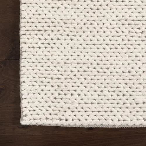 nuLOOM Penelope Off White Solid Hand Woven Wool Area Rug, 6' Round | Soft, Durable & Pet-Friendly thumbnail 4