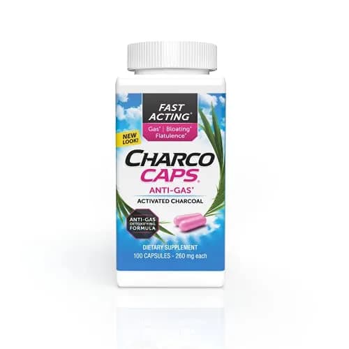 Charcocaps Fast Acting Gas Relief Activated Charcoal Capsules 100 Count (50 Servings) | Drug-Free Bloating & Flatulence Relief thumbnail 1