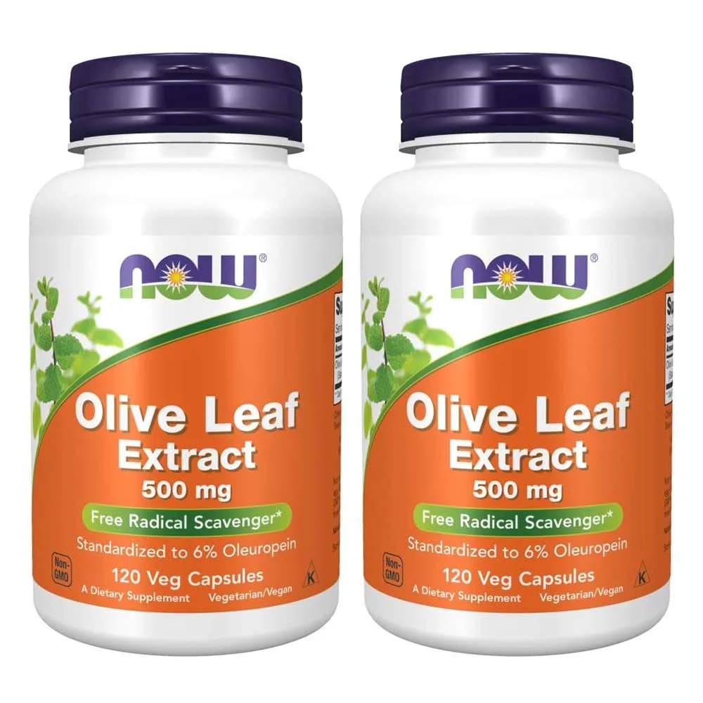 NOW Foods Olive Leaf Extract 500mg 240 Count (120 Vcaps x 2) | Standardized to 6% Oleuropein