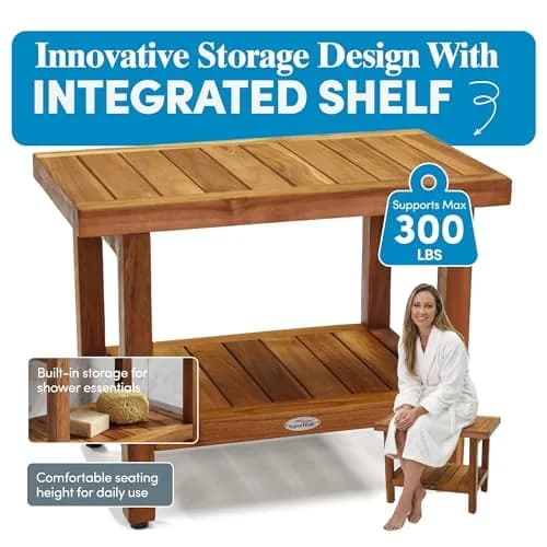 AquaTeak Spa 24" Teak Shower Bench | Durable Water-Resistant Bathroom Seating thumbnail 4