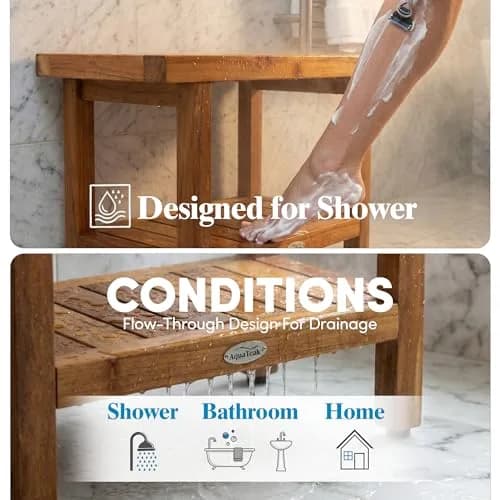AquaTeak Spa 24" Teak Shower Bench | Durable Water-Resistant Bathroom Seating thumbnail 5