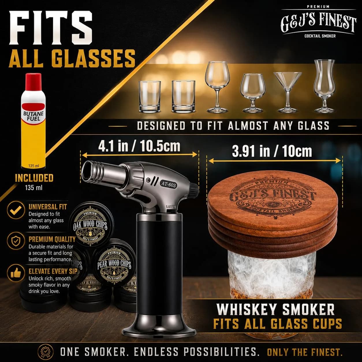Whiskey Smoker Kit | Cocktail Smoker Kit with Torch and Glasses, Scorch Shield, Lid, 6 Wood Chips & Gift Box for Smoked Old Fashioned| Bourbon Smoker (With Butane) thumbnail 4