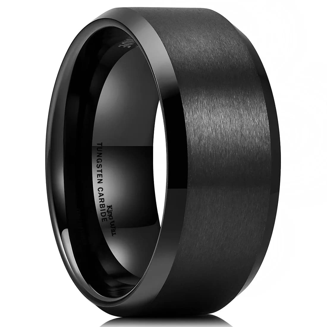 King Will Silver Tungsten Wedding Band 6mm (Size 7.5) | Modern Style, Engagement & Anniversary — Black-10mm