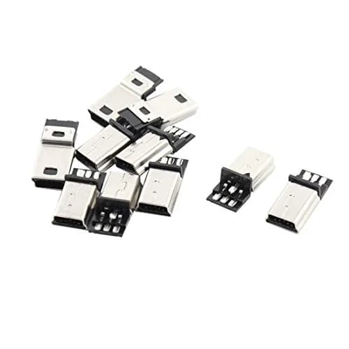 sourcing map Mini USB B Type Male Connector 10 pcs | 5 Pin solder port, metal shield, China-made thumbnail 1