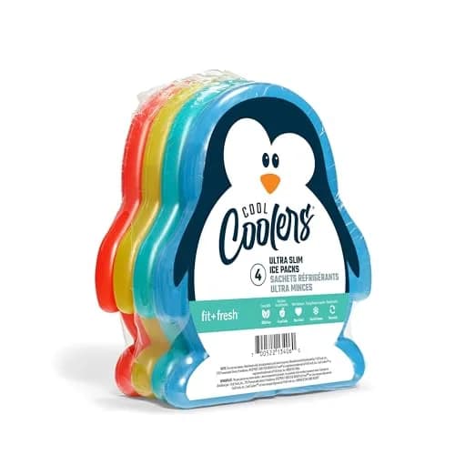 Fit & Fresh Reusable Kids Lunch Box Ice Packs, 4pk | Slim Penguin-Shaped Freezer Packs for School & Picnic thumbnail 1