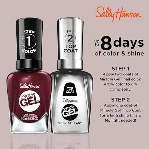 Sally Hansen Miracle Gel Nail Polish 0.5 Fl Oz | Long Lasting, No UV Needed, Vegan, Glossy, Wine Stock thumbnail 2