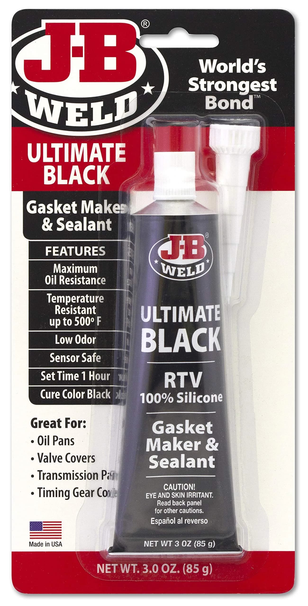 J-B Weld Ultimate Black RTV Silicone Gasket Maker and Sealant 3 oz (88.7 ml) | Oil & Petroleum Resistant — Ultimate Black