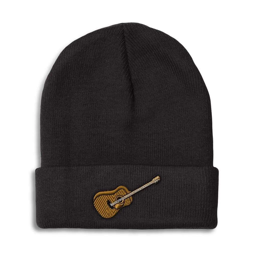 Speedy Pros Custom Beanie for Men & Women Guitar Music A Embroidery Acrylic Skull Cap Hat Black Design Only