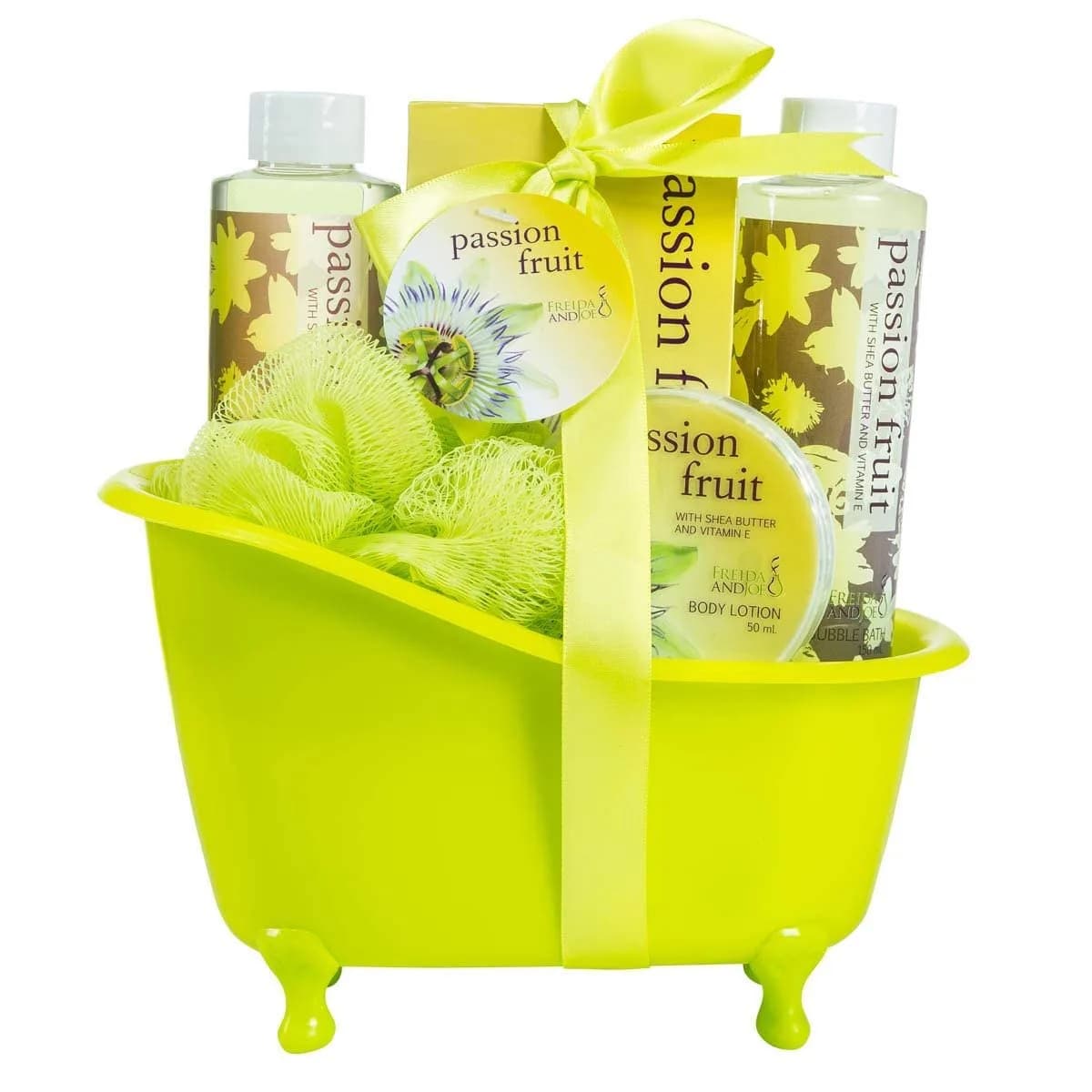 Freida and Joe Tropical Mango Pear Fragrance Set in Orange Tub | Luxurious Bath & Body Collection — Passion Fruit