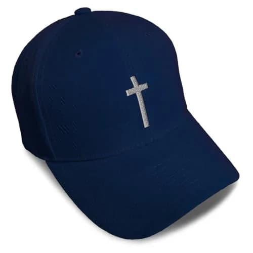 Speedy Pros Baseball Cap Cross Silver Christ Jesus God Faith Navy Design Only Cross hat | Embroidered 100% Acrylic Adjustable Cap thumbnail 1