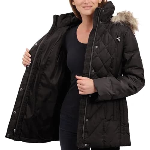 London Fog Women's Diamond Quilted Down Coat | Classic Fit with Detachable Faux Fur Hood (X-Large, Black) thumbnail 5