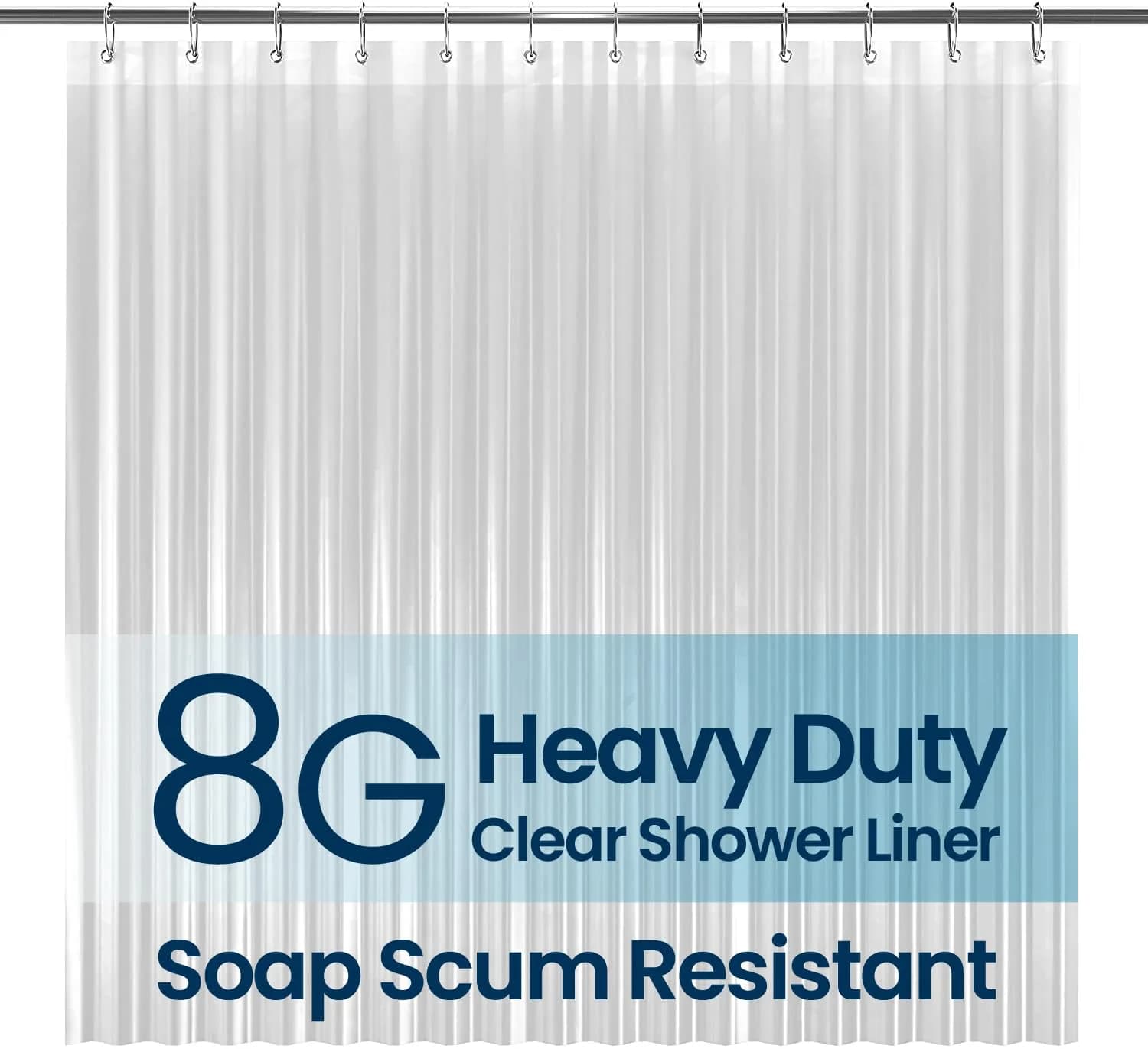 LiBa Shower Curtain PEVA 8G 36x72 Inch Waterproof Clear | Water-Resistant Bathroom Essential — 8g Peva - Clear / 72"W x 72"L