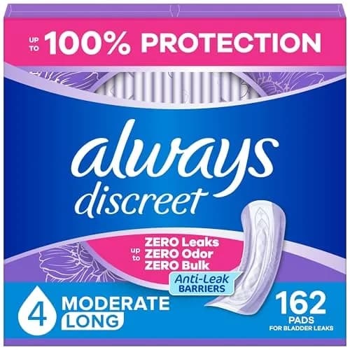 Always Discreet Moderate Long Incontinence Pads 162ct | Drier, 4 Drop Length, USA Imported thumbnail 1