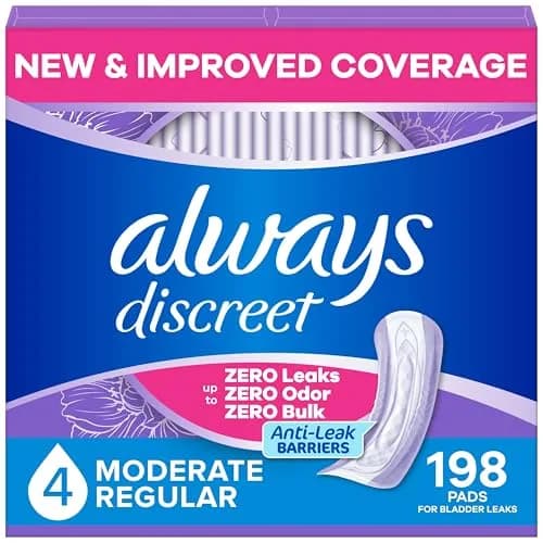 Always Discreet Adult Incontinence Pads for Women, Regular Length, Moderate Absorbency, 198 Count | Drier, 4 Drop Protection thumbnail 1