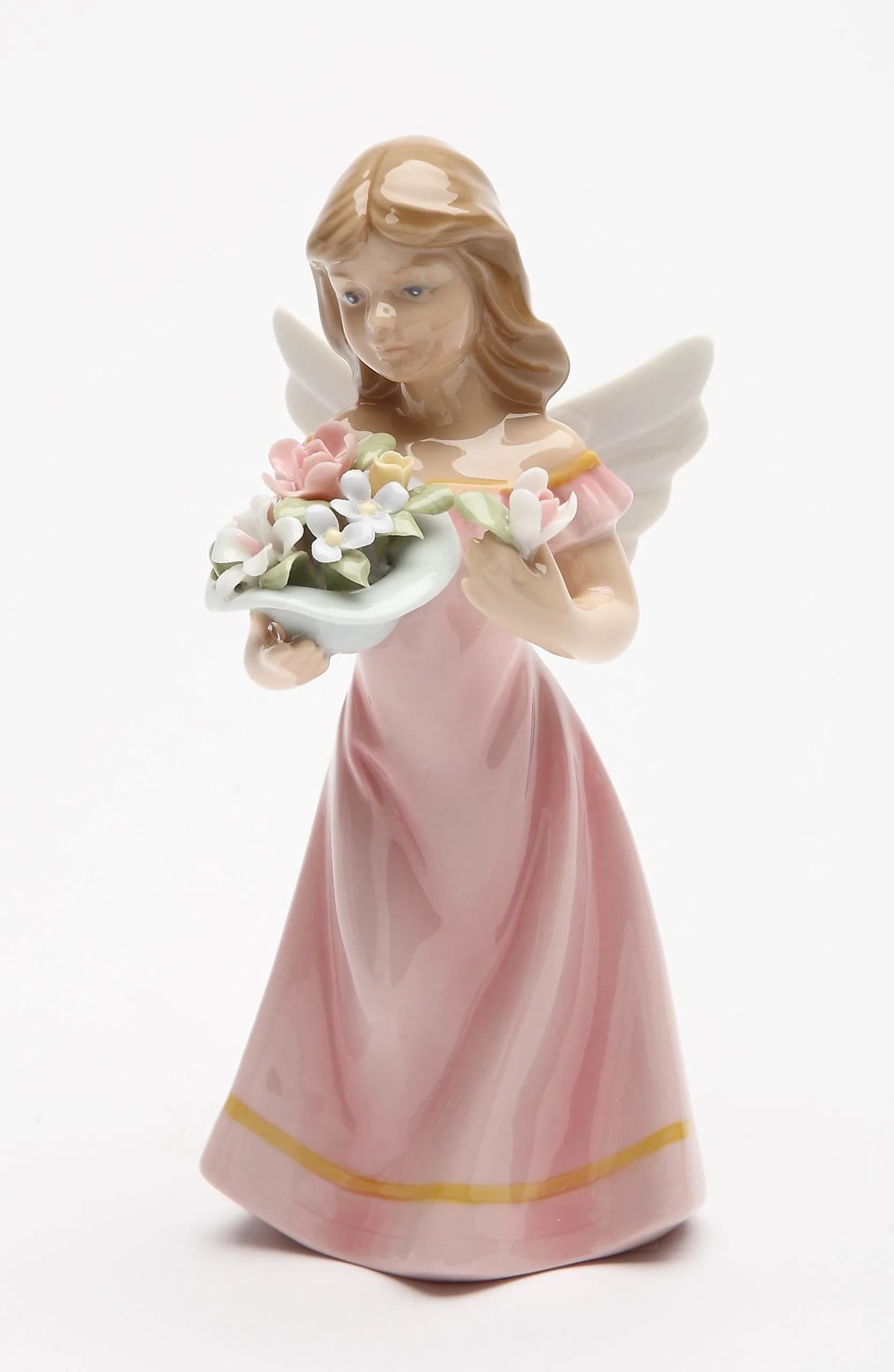 Cosmos Gifts Angel Figurine Pink Dress 5-3/8-Inch | Floral Ceramic Decor - main product image