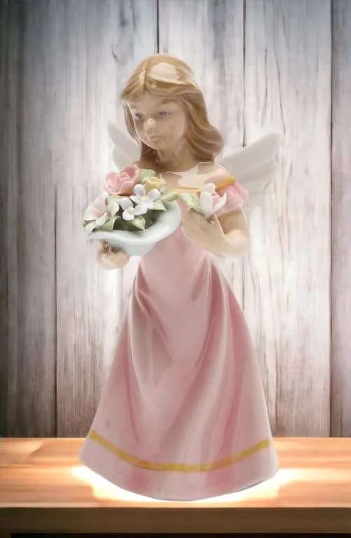 Cosmos Gifts Angel Figurine Pink Dress 5-3/8-Inch | Floral Ceramic Decor thumbnail 3