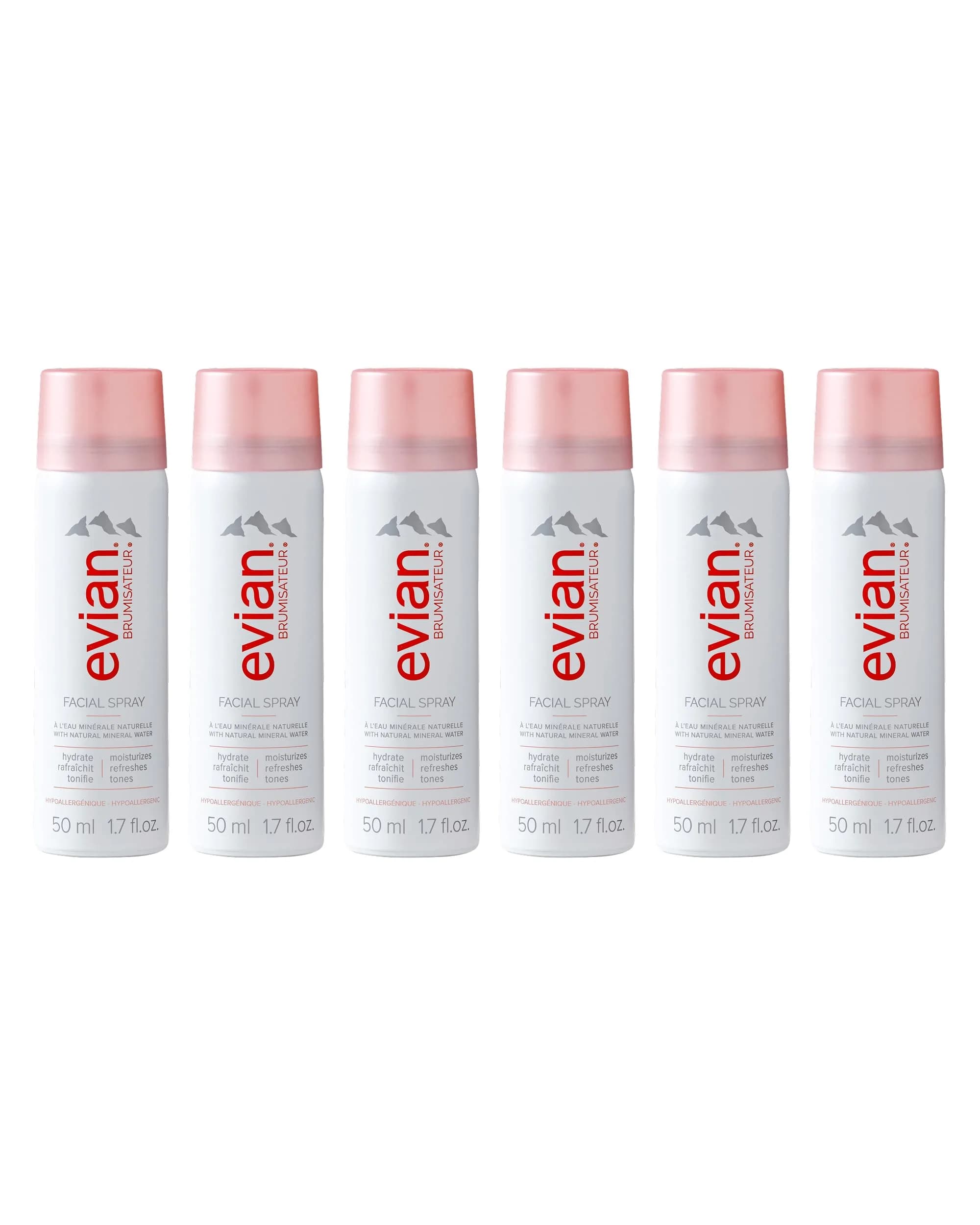 Evian Facial Spray 50ml (1.7 Fl Oz) 6-Pack | Hydrating Mineral Mist for Face & Skin