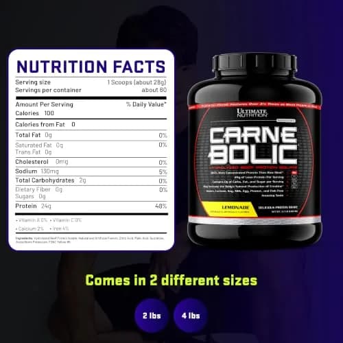Ultimate Nutrition CarneBOLIC Beef Protein Isolate, Lemonade, 4 lb | Hydrolyzed, Dairy-Free, Keto & Paleo Friendly thumbnail 7