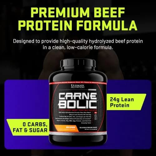 Ultimate Nutrition CarneBOLIC Beef Protein Isolate, Orange, 2 lb | Hydrolyzed, Dairy-Free, Keto & Paleo Friendly thumbnail 3