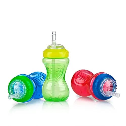 Nuby No-Spill Easy Grip Sippy Cup 300ml (10oz) 3-Pack | Spill-Proof Soft Straw Training Cup for Toddlers 12+ Months thumbnail 1