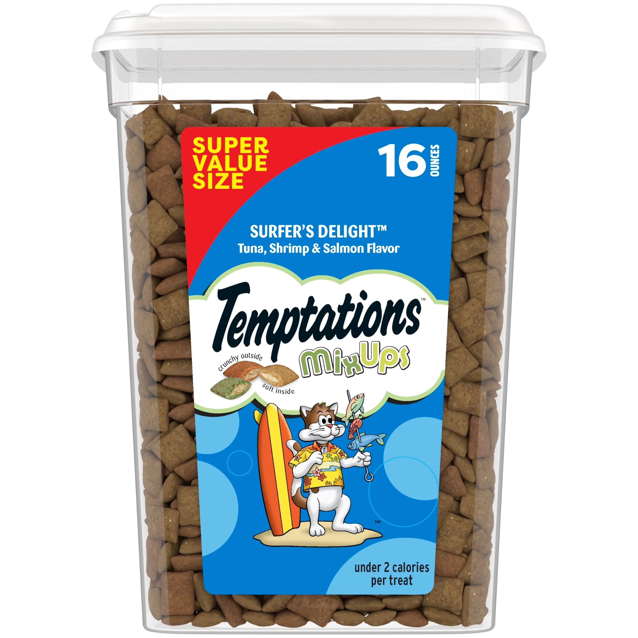 Temptations MixUps Surfer's Delight Crunchy Cat Treats - Tuna, Shrimp & Salmon Flavors, 16 oz Bag