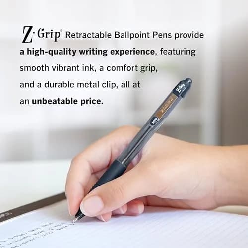Zebra Pen Z-Grip Retractable Ballpoint Pens, Black Ink, 1.0mm, 18-Pack | Smooth Writing for Students & Professionals thumbnail 5