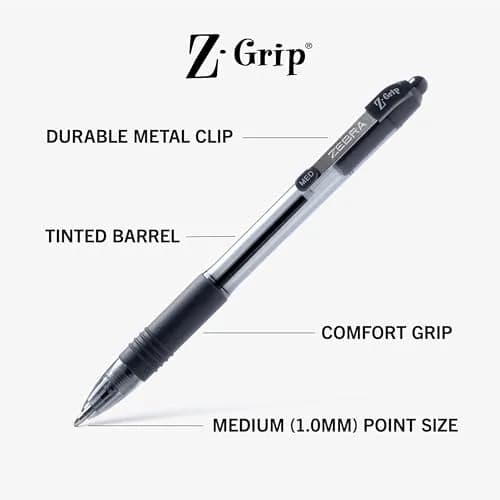 Zebra Pen Z-Grip Retractable Ballpoint Pens, Black Ink, 1.0mm, 18-Pack | Smooth Writing for Students & Professionals thumbnail 3