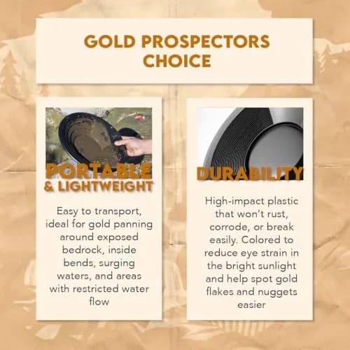 SE 8 Inch Gold Panning Pan - Dual Riffles for Easier Mining and Prospecting, Black | Lightweight Plastic Gold Pan with Micro & Deep Riffles thumbnail 5
