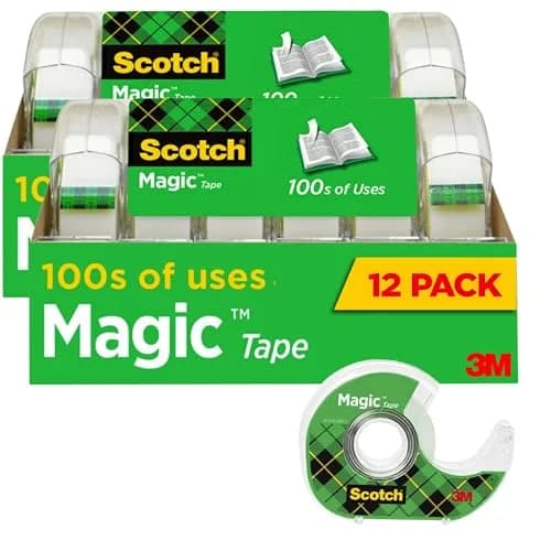 Scotch Magic Tape 3/4 in x 350 in per Roll — 12 Rolls with Dispensers | Invisible Matte Finish, Permanent Adhesive thumbnail 1