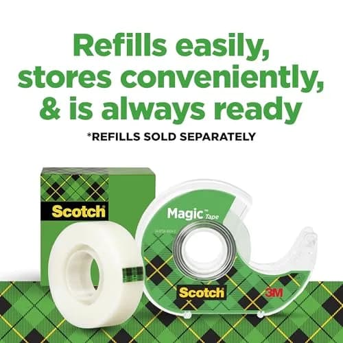 Scotch Magic Tape 3/4 in x 350 in per Roll — 12 Rolls with Dispensers | Invisible Matte Finish, Permanent Adhesive thumbnail 5