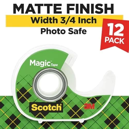 Scotch Magic Tape 3/4 in x 350 in per Roll — 12 Rolls with Dispensers | Invisible Matte Finish, Permanent Adhesive thumbnail 2