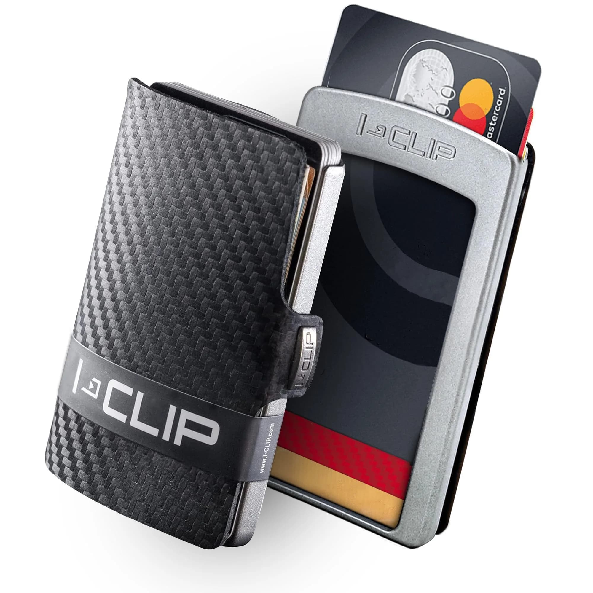 I-CLIP Premium Leather Wallet for Men, Gunmetal Black Carbon, 12 Cards | German-Engineered Slim Minimalist Design — nutshell
