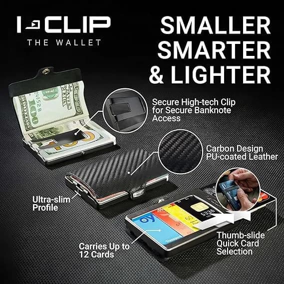 I-CLIP Premium Leather Slim Wallet with Money Clip & Card Holder - 9cm (3.5in) - Nutshell thumbnail 3
