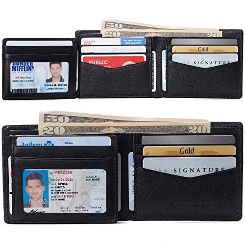 Alpine Swiss Spencer RFID Protected Leather Bifold Wallet | Black, 14 Card Pockets thumbnail 2