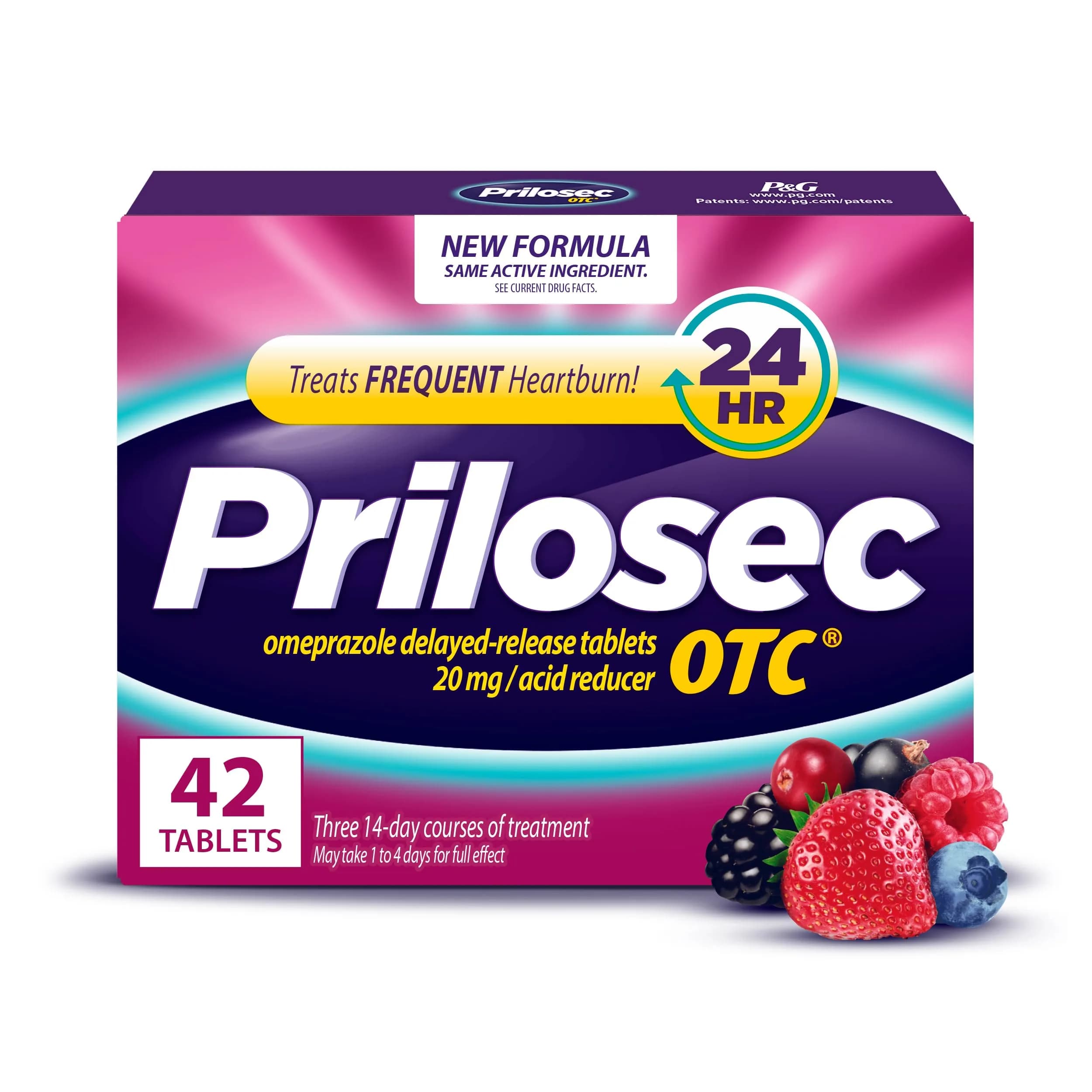 Prilosec OTC Omeprazole 20mg Delayed-Release Tablets Wildberry 42 | 24 Hour Heartburn Relief - main product image