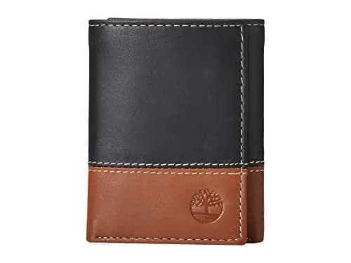 Timberland Two-Tone Trifold Genuine Leather Wallet Black/Brown | RFID Protected Slim Design thumbnail 1