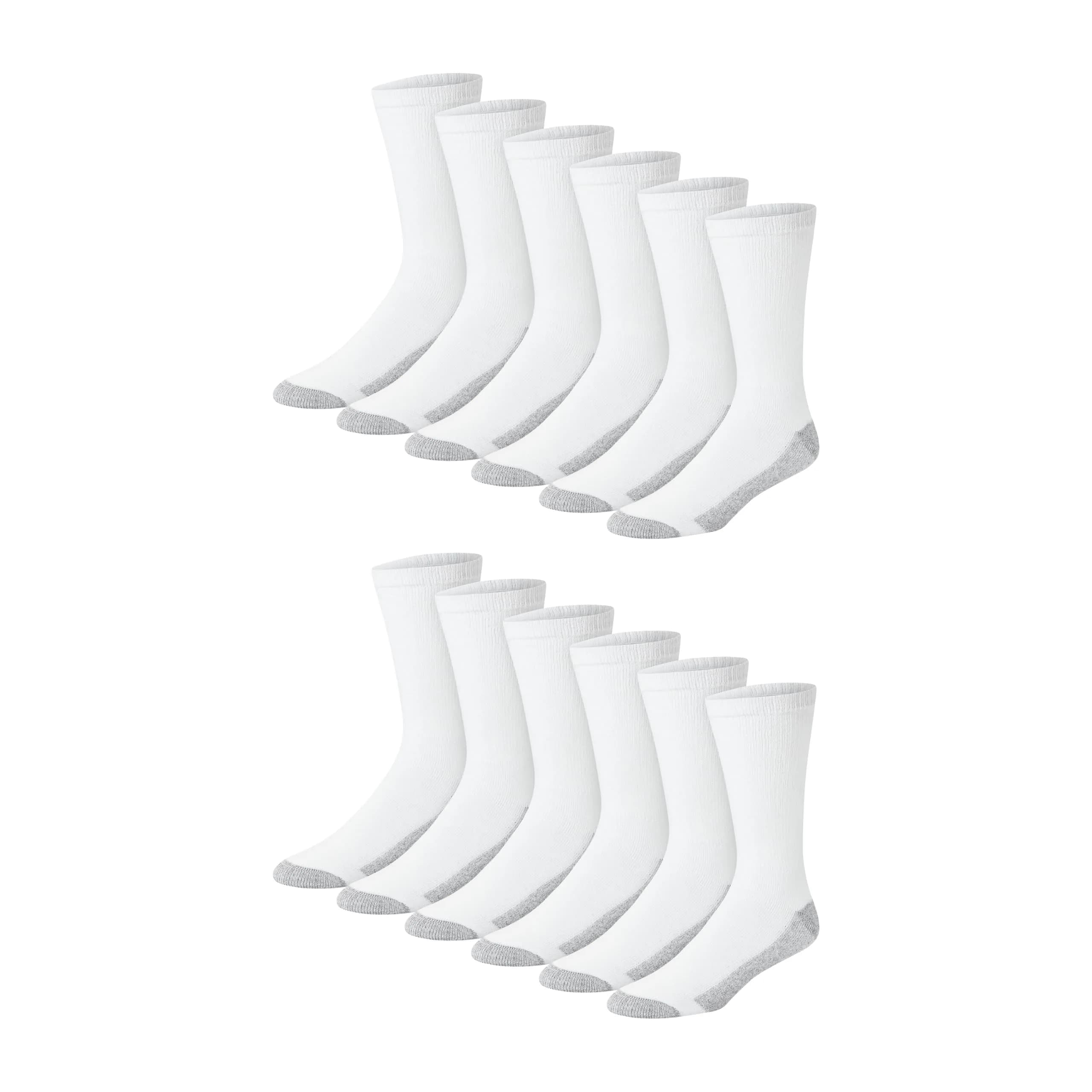 Hanes Double Tough Crew Socks 12-Pair Pack, White/Grey Foot Bottom, Men's Size 6-12 | Full Cushioning & Odor Protection