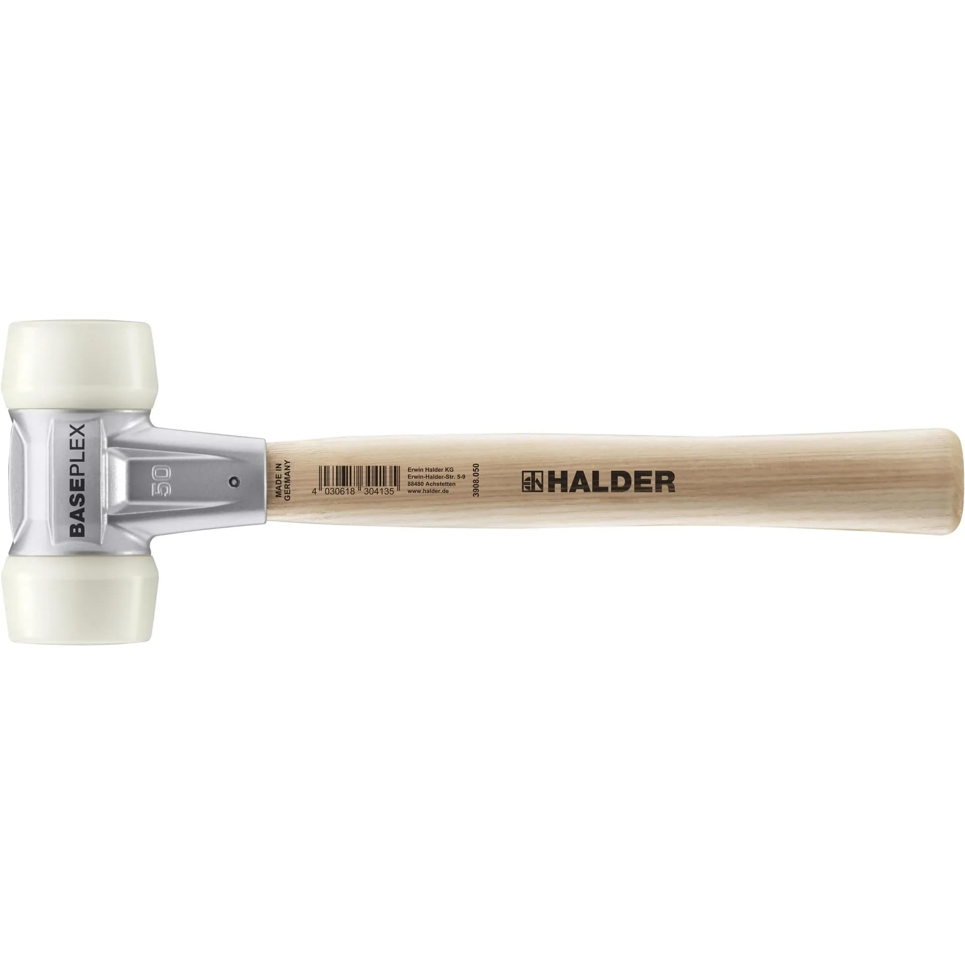Halder Baseplex Soft-Faced Mallet 30mm | Wear-Resistant Nylon Inserts, Zinc Die-Cast Housing, Wooden Handle — 50mm