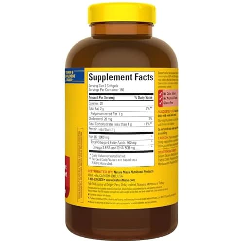 Nature Made Burp Less Fish Oil Omega 3 1000mg Softgels, 320 Count (160 Day Supply) thumbnail 7