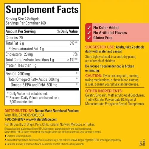 Nature Made Burp Less Fish Oil Omega 3 1000mg Softgels, 320 Count (160 Day Supply) thumbnail 2